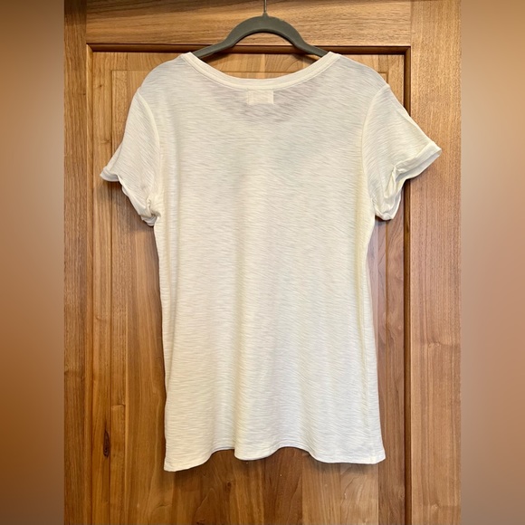 EUC NATION LTD 100% Pima Cotton Scoop Neck Short Rolled Sleeve T-Shirt L Cream - Picture 3 of 9